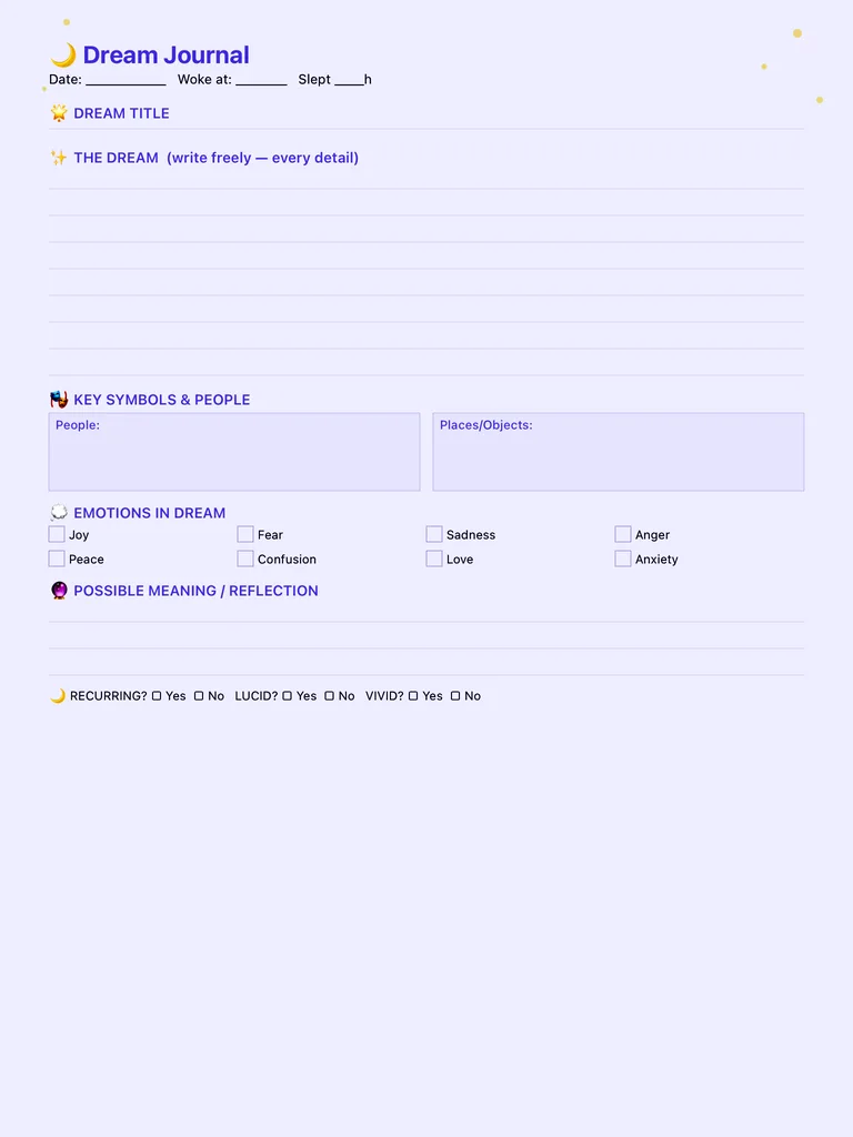 Dream Journal template preview