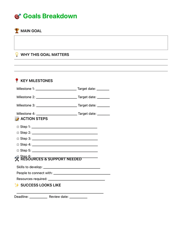 Goal Setting Worksheet template preview