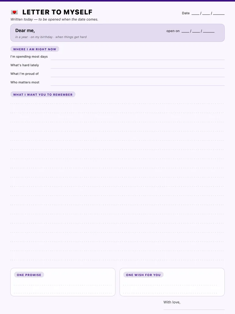 Letter to Future Self template preview