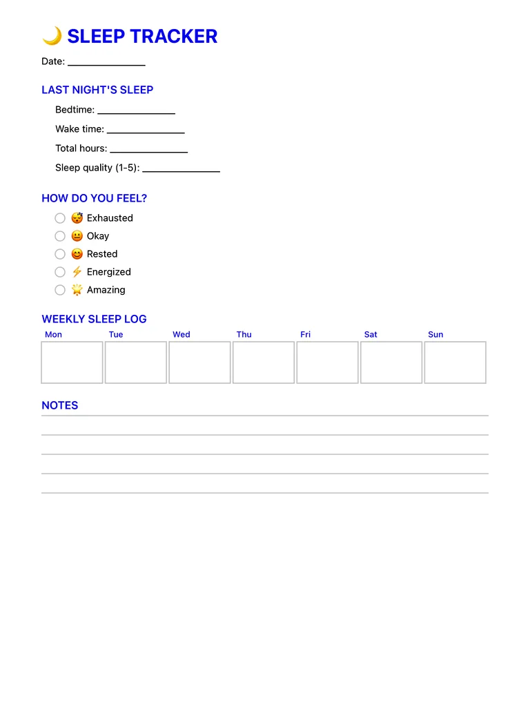 Sleep Diary template preview