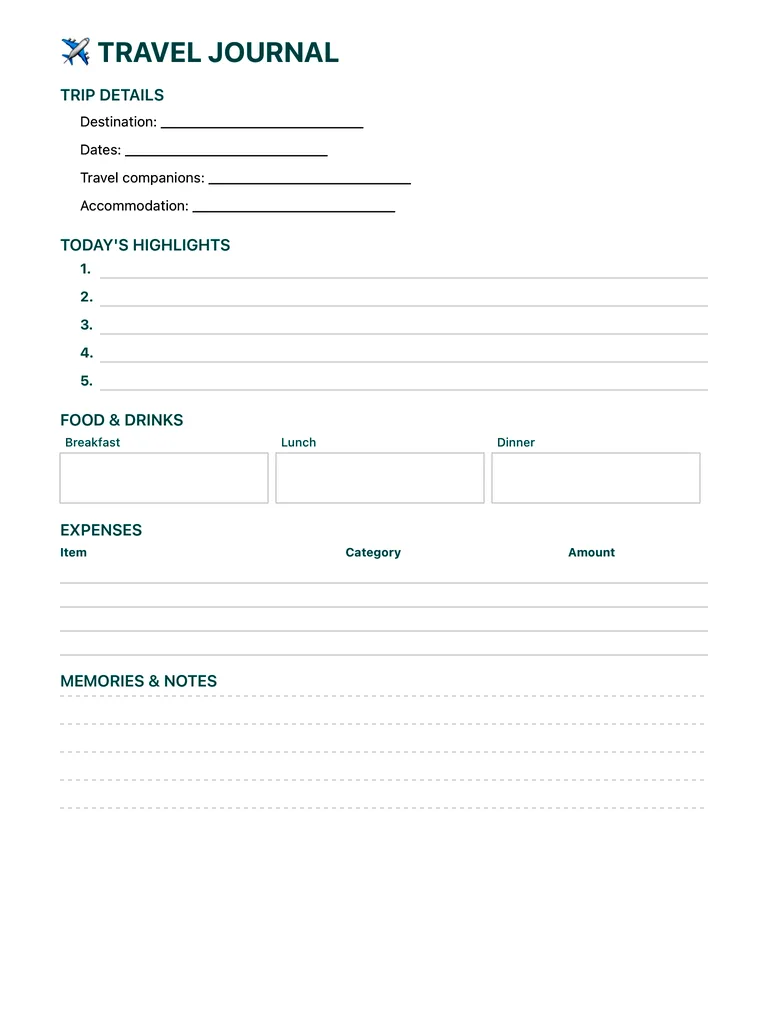 Travel Journal template preview