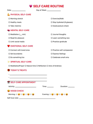 Self Care Checklist preview